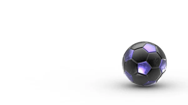 Violet Και Μαύρη Μπάλα Ποδοσφαίρου Μέταλλο Απομονώνονται Λευκό Φόντο Ποδόσφαιρο — Φωτογραφία Αρχείου