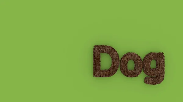 Dog Word Brown Green Background Render Furry Letters Pets Fur — Stock Photo, Image