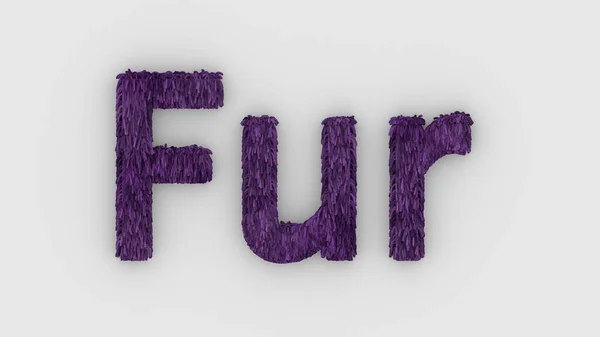 Мех Фиолетовое Слово Выделено Белом Фоне Реалистичное Изображение Пушистых Букв — стоковое фото