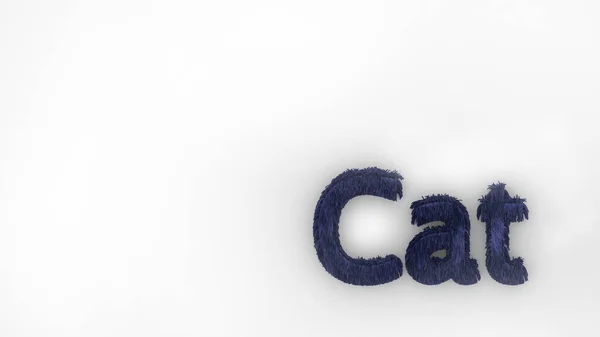 Cat Λέξη Μπλε Λευκό Φόντο Απόδοση Τριχωτών Γραμμάτων Μαλλιά Γούνα — Φωτογραφία Αρχείου