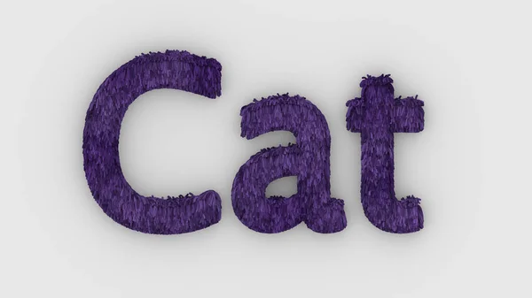 Cat Słowo Fioletowy Białym Tle Renderowanie Futrzanych Liter Kocie Futro — Zdjęcie stockowe