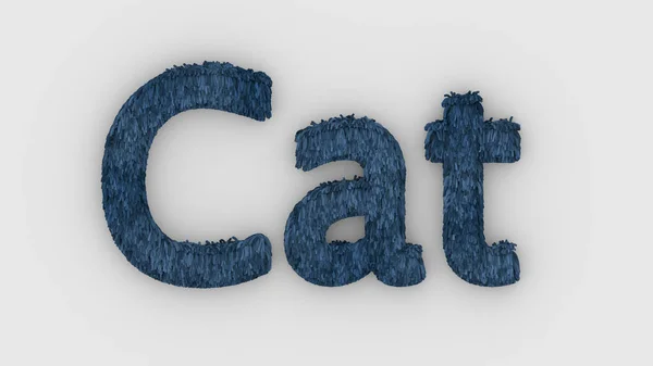 Katze Wort Blau Auf Weißem Hintergrund Rent Pelzigen Briefen Haare — Stockfoto