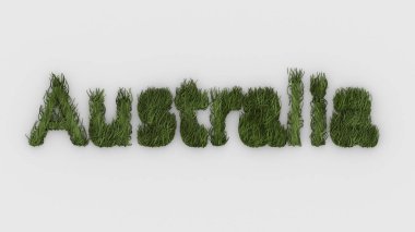 Avustralya - beyaz arka planda 3D kelime yeşil. Kürklü harflerin işlenişi. Avustralya hayvanı, Avustralya acil servisi, amblem tasarım şablonunu ateşlemeye yardım edin. Veteriner hayvan barınakları evsiz illüstrasyonları