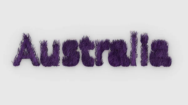 Australia Parola Viola Sfondo Bianco Resa Lettere Pelose Australia Animale — Foto Stock