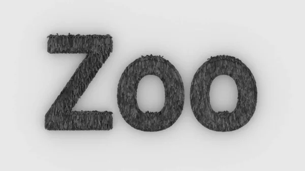 Zoo Wort Grau Auf Weißem Hintergrund Schreiben Sie Pelzige Briefe — Stockfoto