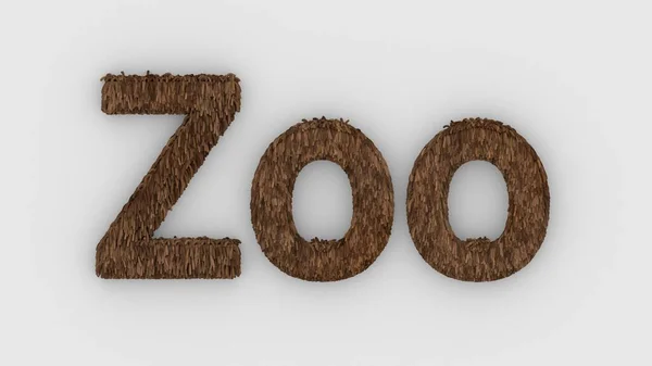 Zoo Palabra Marrón Sobre Fondo Blanco Renderizar Cartas Peludas Wild —  Fotos de Stock