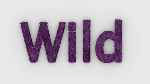 Wild Word Purple White Background Render Furry Letters Hair Wilds — Stock Photo, Image
