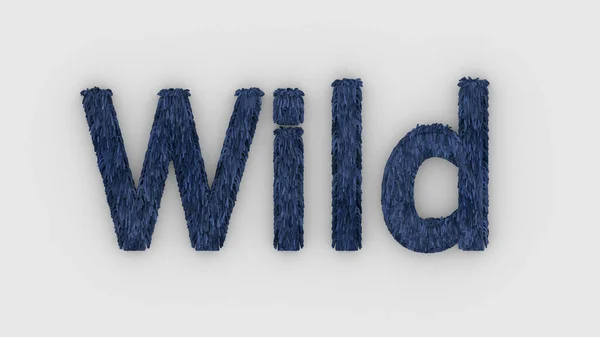 Selvagem Palavra Azul Fundo Branco Render Cartas Peludas Cabelo Peles — Fotografia de Stock