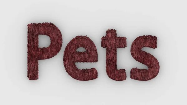 Pets Word Red White Background Render Furry Letters Pets Fur — Stock Photo, Image