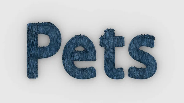 Pets Word Blue White Background Render Furry Letters Pets Fur — Stock Photo, Image