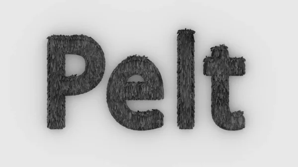 Pelt - gray word 3d isolated on white background realistic render of furry letters illustration. natural combination fur. fur pelt. animal fur. dog, cat, bear, tiger, wolf, beast, livestock. animals