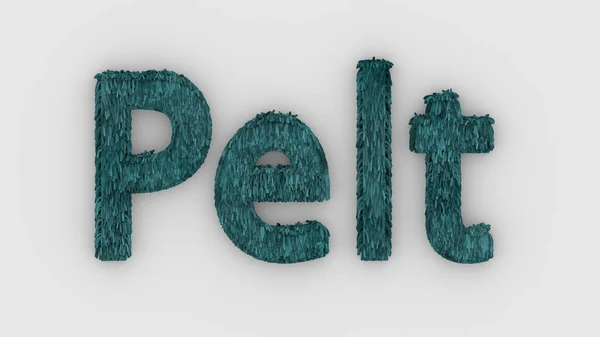 ペルト 毛皮のような文字のイラストの白い背景現実的なレンダリングに隔離された紺碧の単語3D 自然な組み合わせの毛皮 毛皮の毛皮だ 動物性毛皮だ — ストック写真