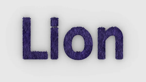 Löwe Wort Violett Auf Weißem Hintergrund Schreiben Sie Pelzige Briefe — Stockfoto