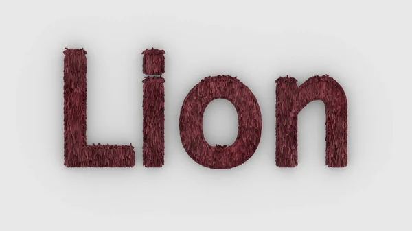 Lion Word Red White Background Render Furry Letters Design Template — Stock Photo, Image