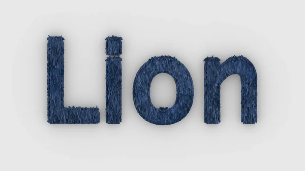 Lion Mot Bleu Sur Fond Blanc Rendre Les Lettres Fourrées — Photo