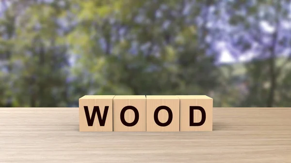 Holz Wort Holzwürfel Auf Tisch Vertikal Über Verschwommenem Hintergrund Mit — Stockfoto