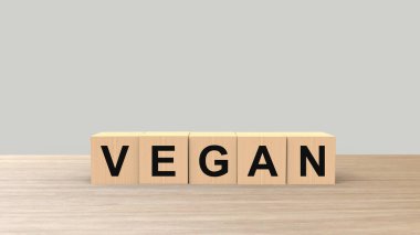 Vegan - kelime tahta küpleri gri arka plan üzerinde yatay masa HD