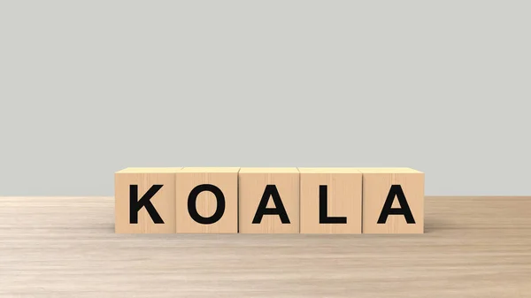 Koala Wortholzwürfel Auf Dem Tisch Waagerecht Über Grauem Hintergrund Australien — Stockfoto