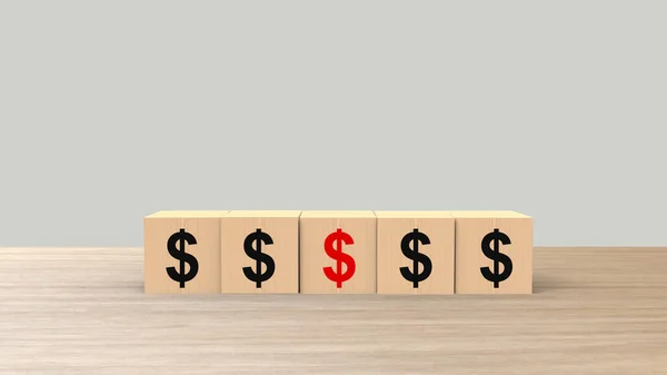 Masa yatay gri ışık arka planında tahta küplerin sembolü olan dolar sembolü HD, taklit et, şablon yap, metin için fotokopi alanı olan pankart, Risk Yönetimi 'nin finansal durumu. Yatırım ekonomisi, banka