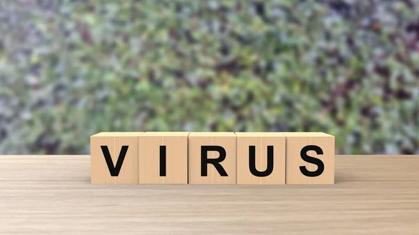 Virus Ord Trä Kuber Bordet Horisontella Oskärpa Bakgrund Klättra Gröna — Stockfoto