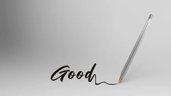 Gutes Wort Geschrieben Mit Kalligraphie Mit Transparentem Kunststoff Kugelschreiber Weißen — Stockfoto