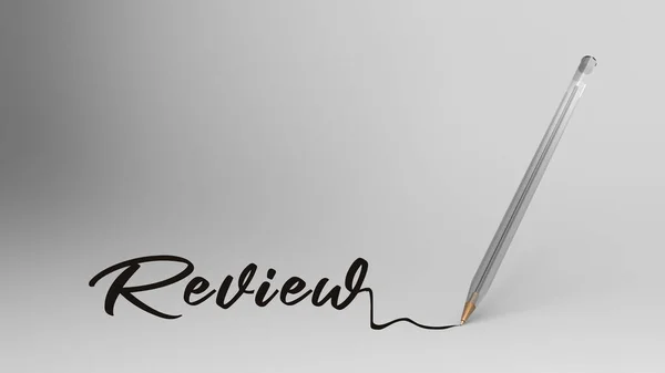 Review Word Written Calligraphy Transparent Plastic Ball Pen White Background — Stock Photo, Image