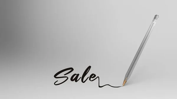 销售文字用透明塑料圆珠笔书写 白色背景 3D插图渲染Hd 黑笔作笔记 学习用品 办公用品 — 图库照片