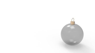 Beyaz arka planda gri şeffaf cam top, Noel ağacı için renkli Noel topları, 3D resimleme, Noel kartı geçmişi