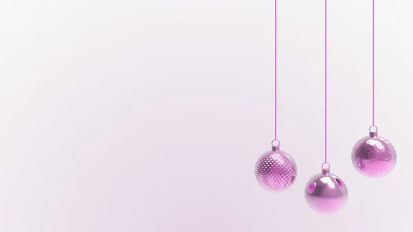 Rózsaszín Karácsonyi Labdák Fehér Háttérrel Színes Karácsonyi Labdák Karácsonyfa Xmas — Stock Fotó