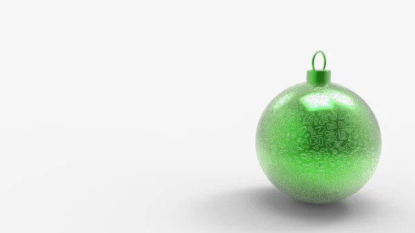 白い背景に落書きパターンを持つクリスマスの緑のボール クリスマスツリーのためのカラフルなクリスマスボール 3Dレンダリングイラスト クリスマス休暇カードの背景 漫画の手描きヒッピー — ストック写真