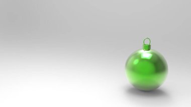 Beyaz arkaplanlı yeşil Noel topları. Noel ağacı, Xmas camı, metal ve plastik top için renkli Noel topları. Bir grup Bauble tatil süslemesi asıyor. 3d resimleme