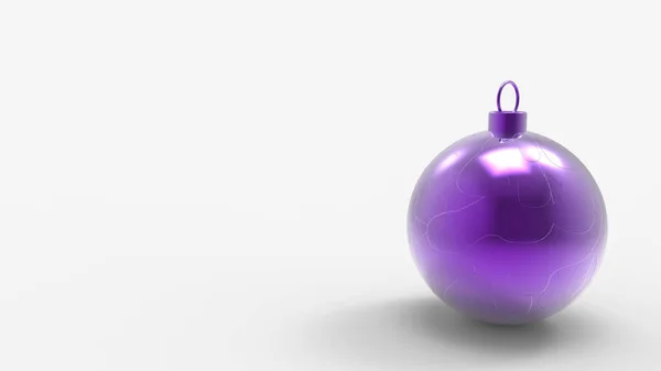 紫罗兰圣诞球白色背景 五颜六色的圣诞彩球 圣诞树 圣诞玻璃 金属和塑料球 包布尔斯集团挂假日装饰模板 3D渲染说明 — 图库照片