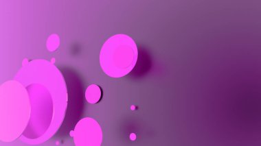 Mor metal ve mat daireler ve renkli arkaplanda silindirler. Şeffaf camlı grafik tasarımı için soyut arkaplan. 3d resimleme