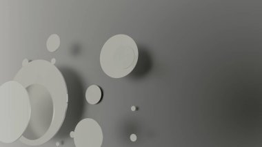 Renkli arka planda gri metal ve opak daireler ve silindirler. Şeffaf camlı grafik tasarımı için soyut arkaplan. 3d resimleme