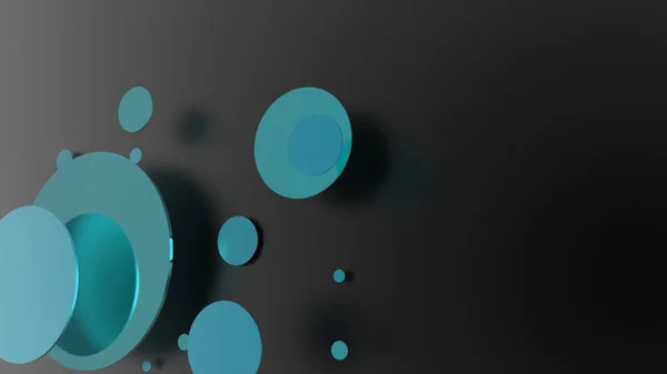 Renkli arka planda gök mavisi ve mat daireler ve silindirler. Şeffaf camlı grafik tasarımı için soyut arkaplan. 3d resimleme
