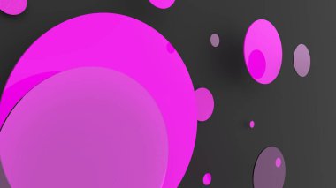 Mor metal ve mat daireler ve renkli arkaplanda silindirler. Şeffaf camlı grafik tasarımı için soyut arkaplan. 3d resimleme