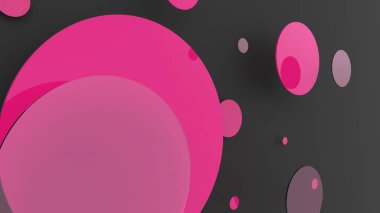 Renkli arka planda pembe metal, opak daireler ve silindirler. Şeffaf camlı grafik tasarımı için soyut arkaplan. 3d resimleme