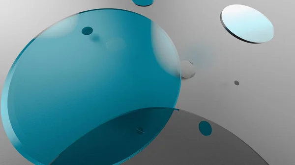 Azurblaues Metall Und Undurchsichtige Kreise Und Zylinder Auf Farbigem Hintergrund — Stockfoto