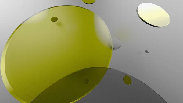 Geel Metalen Ondoorzichtige Cirkels Cilinders Gekleurde Achtergrond Abstracte Achtergrond Voor — Stockfoto