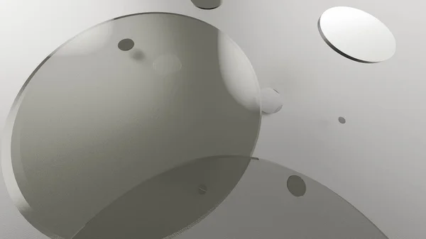 Renkli arka planda gri metal ve opak daireler ve silindirler. Şeffaf camlı grafik tasarımı için soyut arkaplan. 3d resimleme