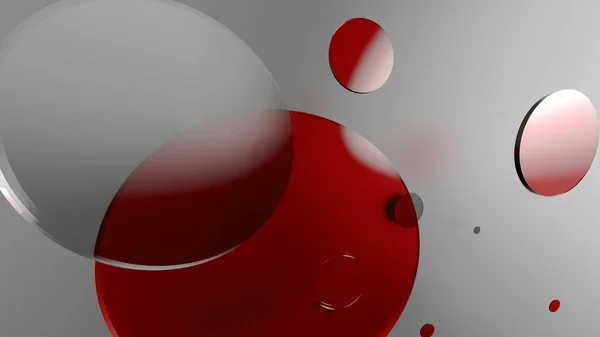 红色金属和不透明的圆圈和圆筒的彩色背景 透明玻璃图形设计的背景 3D渲染说明 — 图库照片