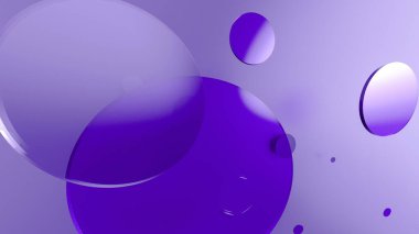 Mor metal ve mat daireler ve renkli arkaplanda silindirler. Şeffaf camlı grafik tasarımı için soyut arkaplan. 3d resimleme