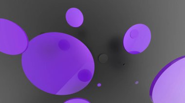 Mor metal ve mat daireler ve renkli arkaplanda silindirler. Şeffaf camlı grafik tasarımı için soyut arkaplan. 3d resimleme