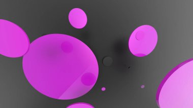 Mor metal ve mat daireler ve renkli arkaplanda silindirler. Şeffaf camlı grafik tasarımı için soyut arkaplan. 3d resimleme