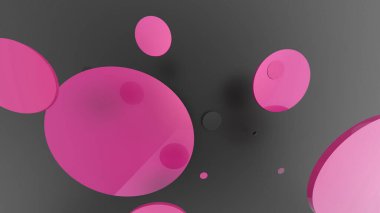 Renkli arka planda pembe metal, opak daireler ve silindirler. Şeffaf camlı grafik tasarımı için soyut arkaplan. 3d resimleme