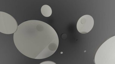 Renkli arka planda gri metal ve opak daireler ve silindirler. Şeffaf camlı grafik tasarımı için soyut arkaplan. 3d resimleme