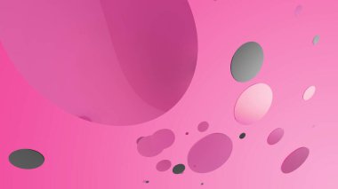 Renkli arka planda pembe metal, opak daireler ve silindirler. Şeffaf camlı grafik tasarımı için soyut arkaplan. 3d resimleme