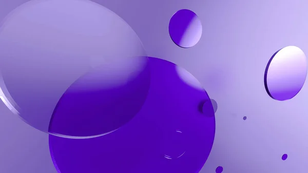 Mor metal ve mat daireler ve renkli arkaplanda silindirler. Şeffaf camlı grafik tasarımı için soyut arkaplan. 3d resimleme