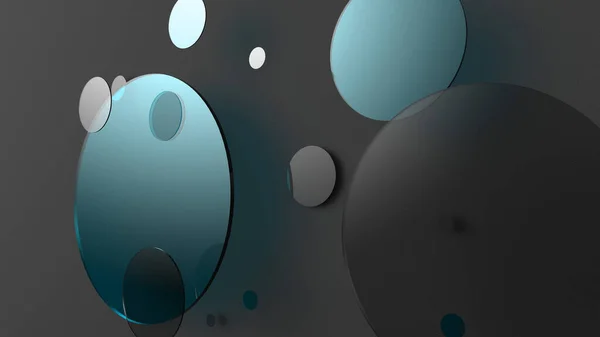 Azurblaues Metall Und Undurchsichtige Kreise Und Zylinder Auf Farbigem Hintergrund — Stockfoto