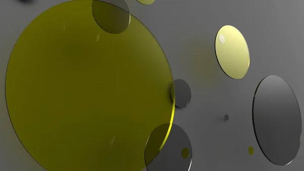 Żółte Metalowe Nieprzezroczyste Koła Cylindry Kolorowym Tle Abstrakcyjne Tło Projektowania — Zdjęcie stockowe